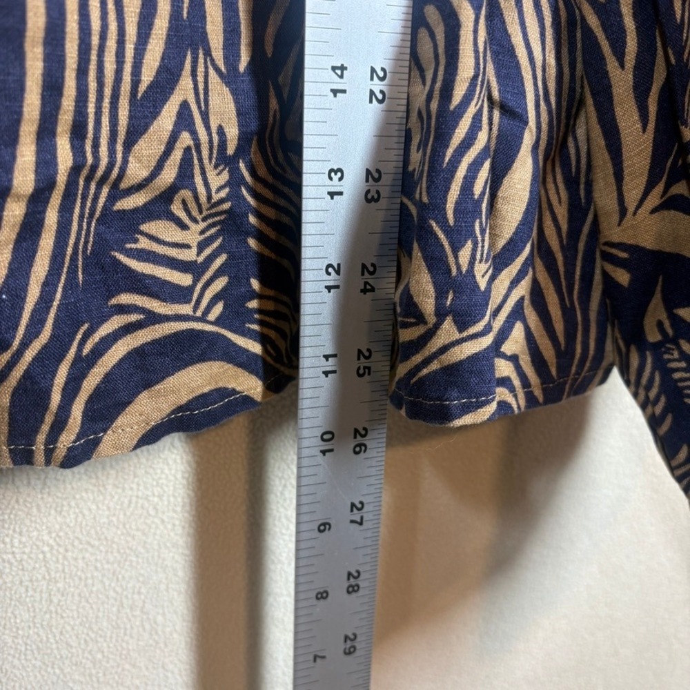 Banana Republic Zebra Print Linen Volume Blouse Womens L Navy Blue Tan Boho Chic - Picture 8 of 10